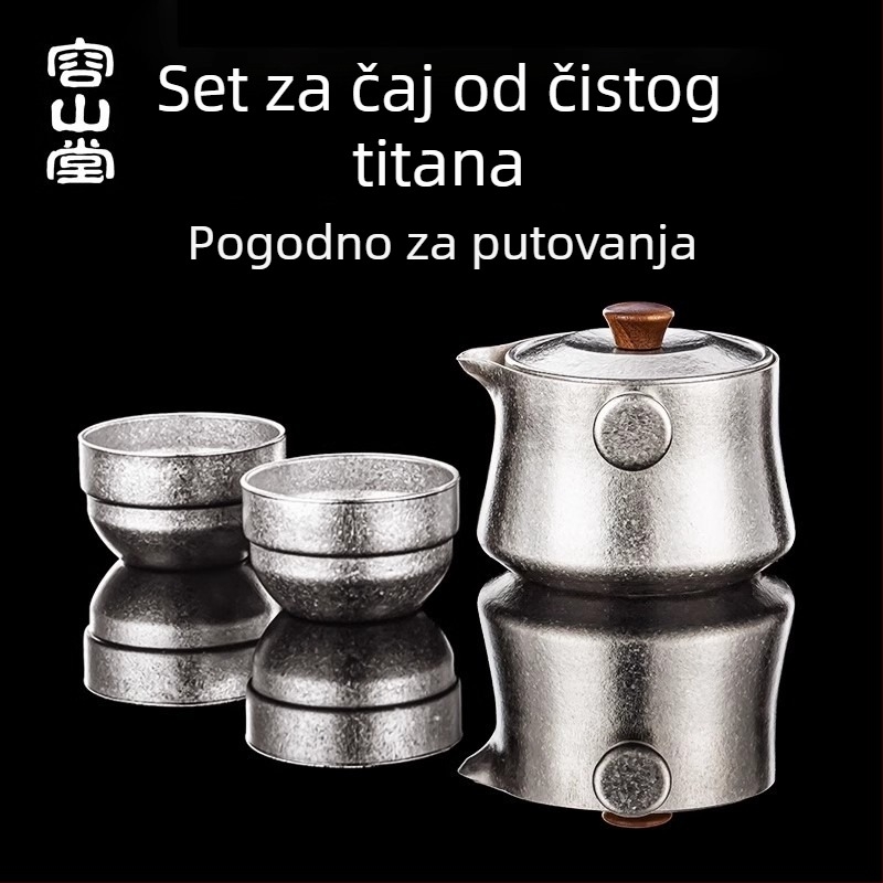 Rongshantang Čist titanijski putni čajni set s prijenosnim čajnikom i šalicom za jednu osobu
