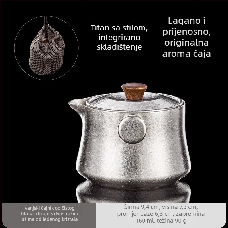 Rongshantang Čist titanijski putni čajni set s prijenosnim čajnikom i šalicom za jednu osobu