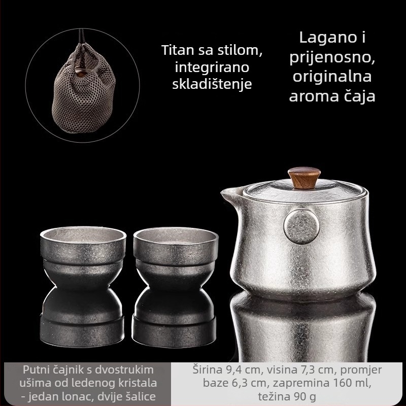 Rongshantang Čist titanijski putni čajni set s prijenosnim čajnikom i šalicom za jednu osobu