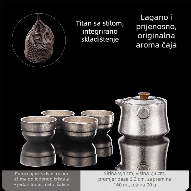Rongshantang Čist titanijski putni čajni set s prijenosnim čajnikom i šalicom za jednu osobu