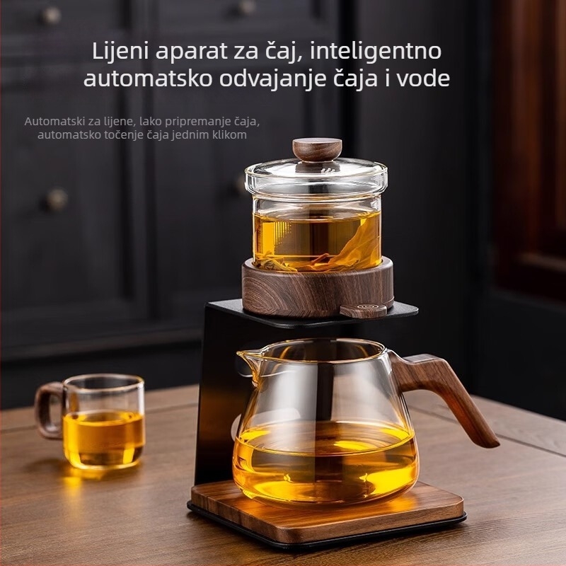 Čajnik s dodirnim vrhom, drveni podmetač od orašastog drveta, kućni Kung Fu set za čaj s posudom i šalicama