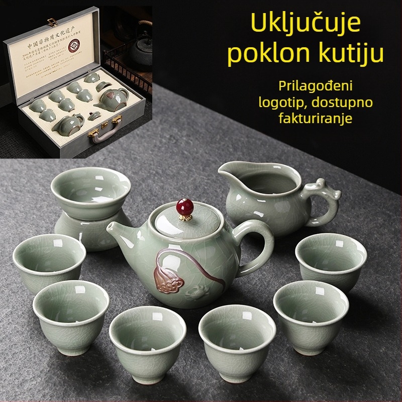 Ge-kiln porcelanski Kung Fu čajni set, 12 dijelova, kutija za poklon, za kućnu upotrebu, vrhunski, prilagodljiv