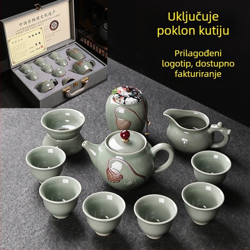 Ge-kiln porcelanski Kung Fu čajni set, 12 dijelova, kutija za poklon, za kućnu upotrebu, vrhunski, prilagodljiv