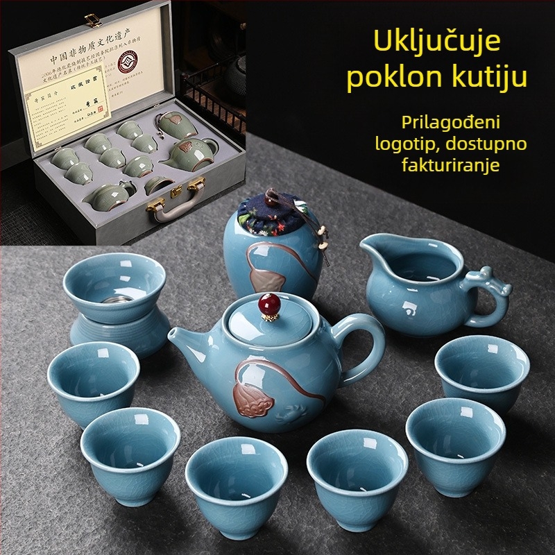 Ge-kiln porcelanski Kung Fu čajni set, 12 dijelova, kutija za poklon, za kućnu upotrebu, vrhunski, prilagodljiv