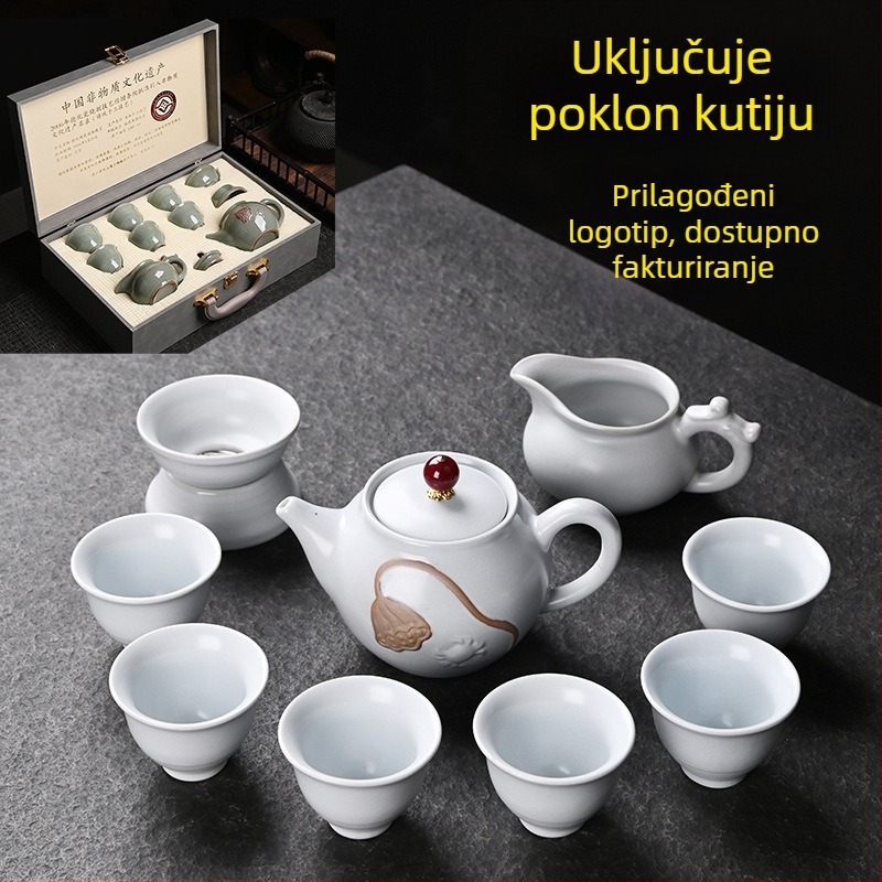 Ge-kiln porcelanski Kung Fu čajni set, 12 dijelova, kutija za poklon, za kućnu upotrebu, vrhunski, prilagodljiv