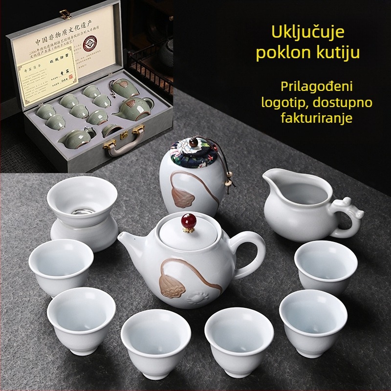 Ge-kiln porcelanski Kung Fu čajni set, 12 dijelova, kutija za poklon, za kućnu upotrebu, vrhunski, prilagodljiv
