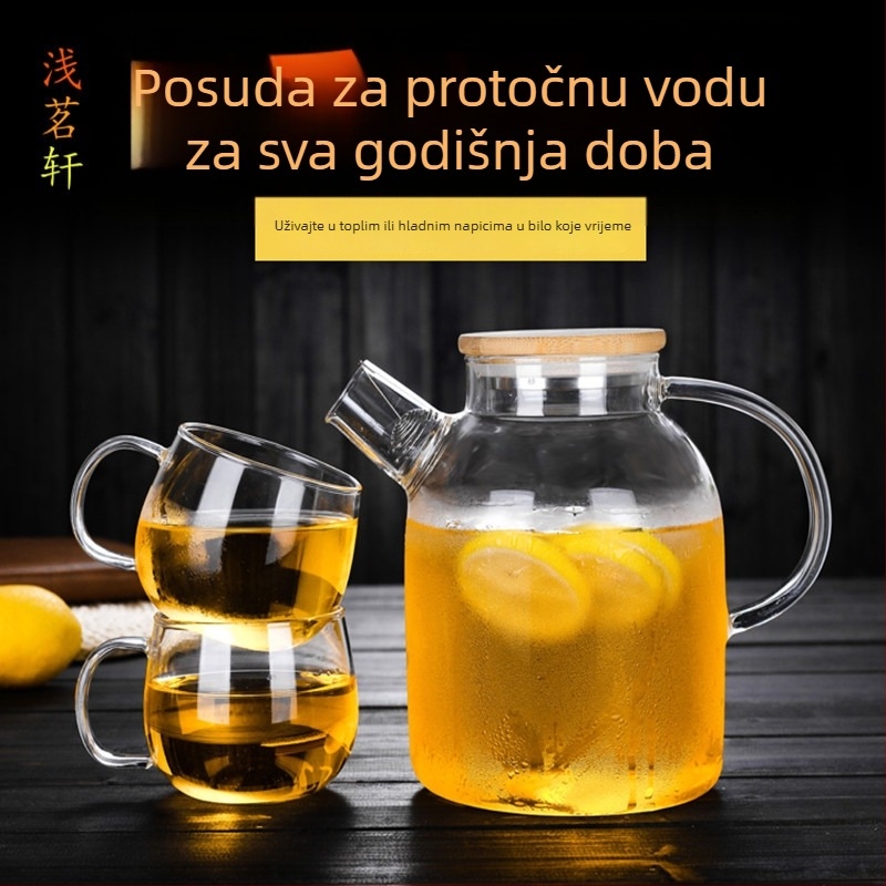 Stakleni čajnik za hladnu vodu od borosilikatnog stakla – otporan na toplinu, otporan na eksplozije za sokove i čaj s cvijećem, velik kapacitet
