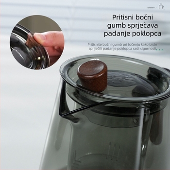 Čajnik s odjeljivanjem vode i čaja, 600 ml, otporan na visoke temperature, drvena ručka, veliki kapacitet, čaj od cvijeća