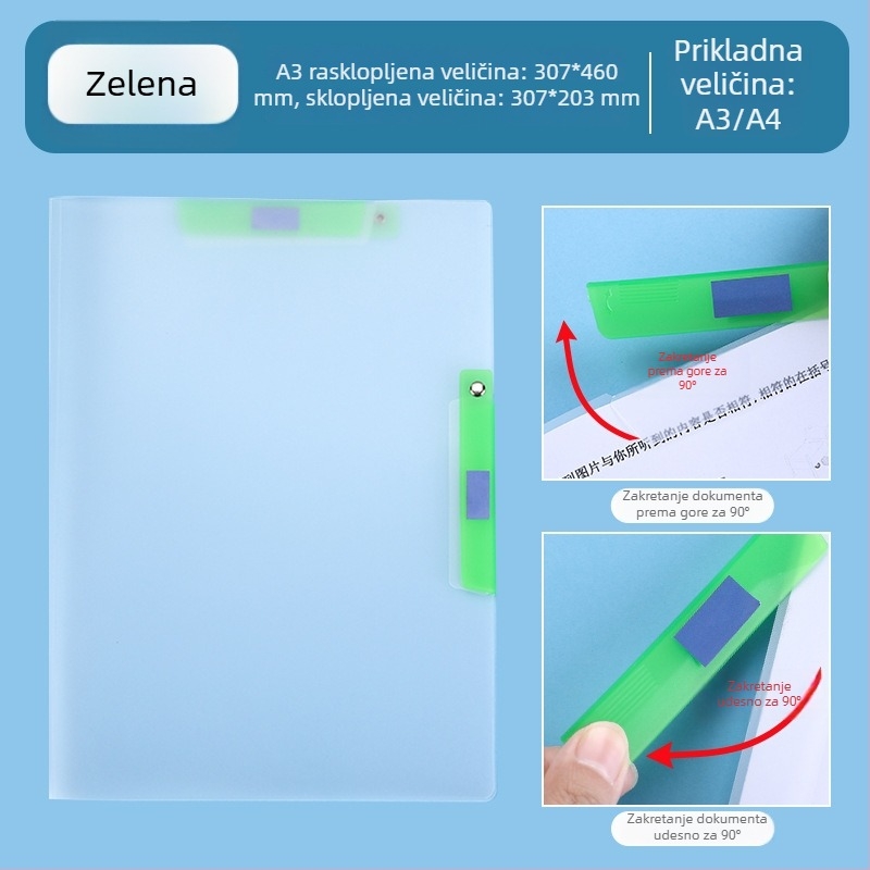 A3/A4 Prozirni Boja Organizator Dokumenata Za Učenike – Dvostruki Vučni Štap, Rotirajući Dosje