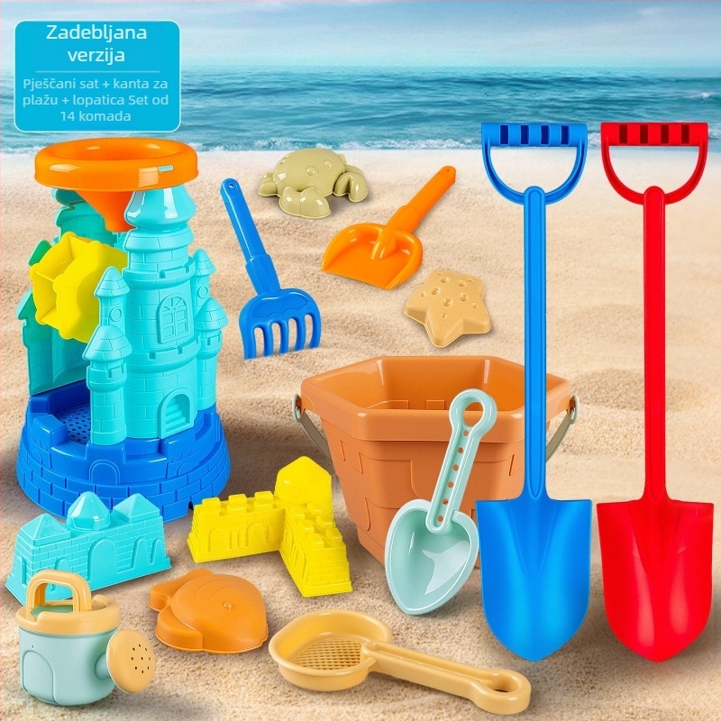 Ekološki vanjski set za igru na plaži s alatima za pijesak i vodu, uključuje veliki pijesčani mjerač vremena