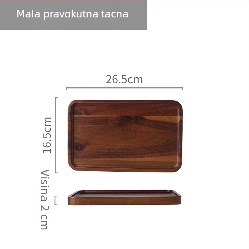 Podnos od akacije za posluživanje, okrugli i kvadratni, za čaj, sushi, dim sum, kolače i pizzu