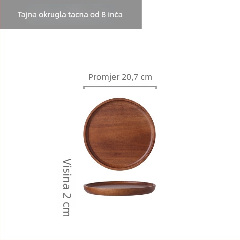 Podnos od akacije za posluživanje, okrugli i kvadratni, za čaj, sushi, dim sum, kolače i pizzu