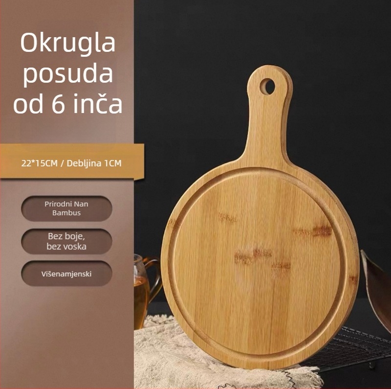 Daska od bambusa za pizzu i taca za posluživanje – okrugla i kvadratna, za kruh i kolač, višefunkcionalna ploča, pogodno za mikrovalnu pećnicu