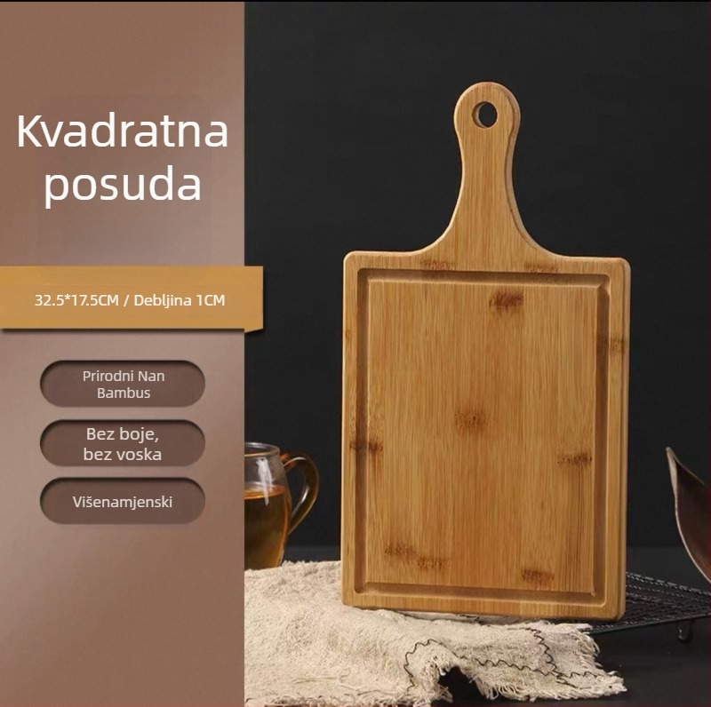 Daska od bambusa za pizzu i taca za posluživanje – okrugla i kvadratna, za kruh i kolač, višefunkcionalna ploča, pogodno za mikrovalnu pećnicu