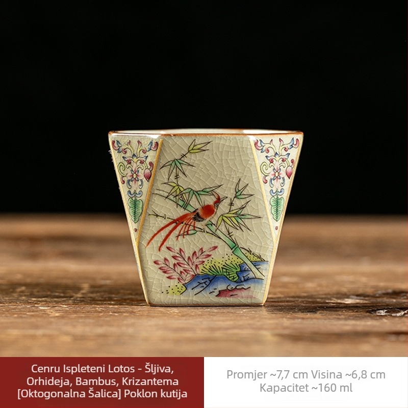 Porcelanska čajna šalica s uzorkom Ru kiln, velika kapaciteta, osmerokutna čajna zdjela