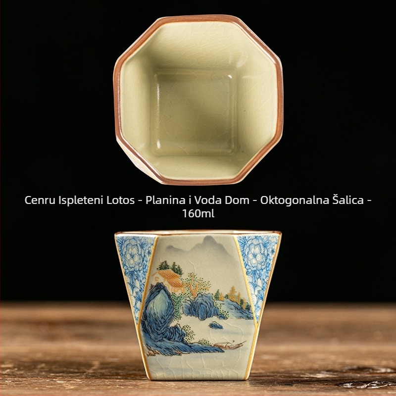 Porcelanska čajna šalica s uzorkom Ru kiln, velika kapaciteta, osmerokutna čajna zdjela