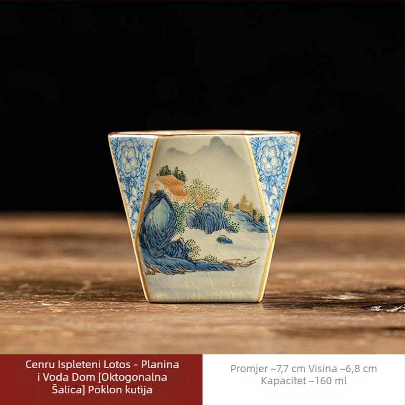Porcelanska čajna šalica s uzorkom Ru kiln, velika kapaciteta, osmerokutna čajna zdjela