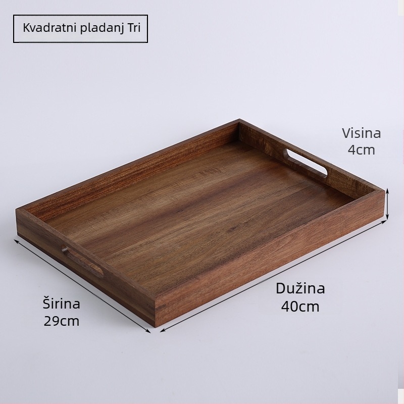 Retro pladanj od akacijina drveta, pravokutan, s držačem, japanskom stilu, drveni čajni pladanj i tanjur za serviranje
