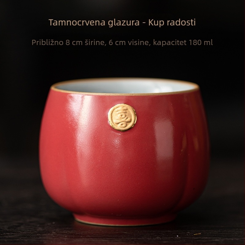 Crvena šalica za čaj sa simbolom Dvostruke sreće, ručno pozlaćena, velika keramička šalica za čaj za svadbeni par