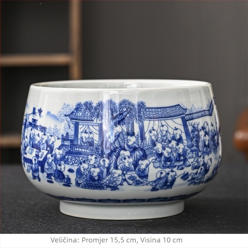 Jingdezhen plavo-bijeli porcelanski čajni umivač, veliki keramički čajni bazen i posuda za ostatke čaja