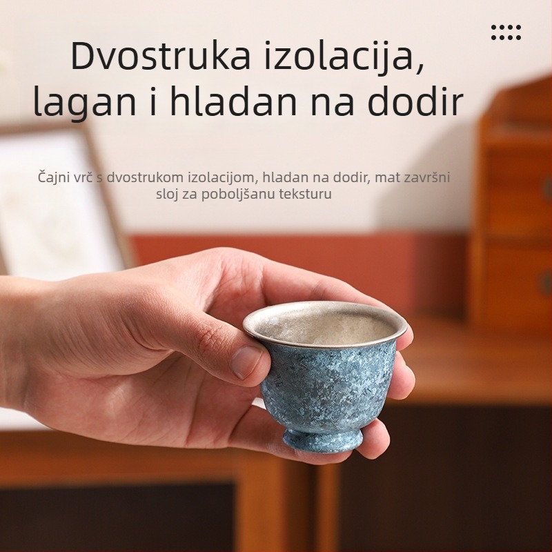 Dvostruko-slojne čajne šalice od čistog titana s uzorkom ledenih cvjetova i pukotina, prijenosni vanjski set za čaj, elegantan lagani luksuzni čajni set za dar