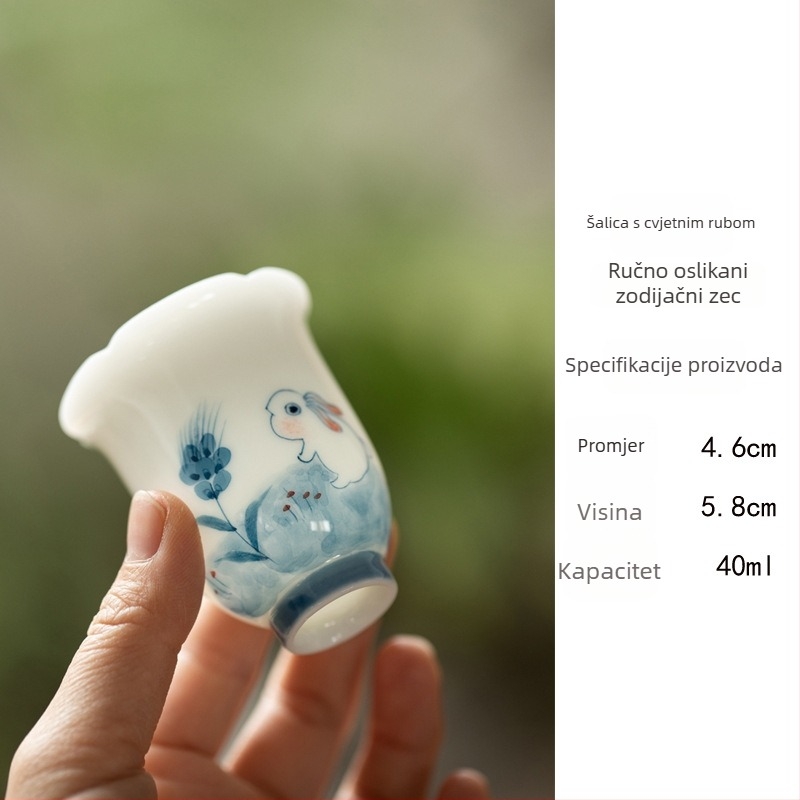 Kineskog stila ručno oslikana porcelanska šalica za čaj s visokim stalkom, Jade Rabbit motiv, za Gongfu čaj