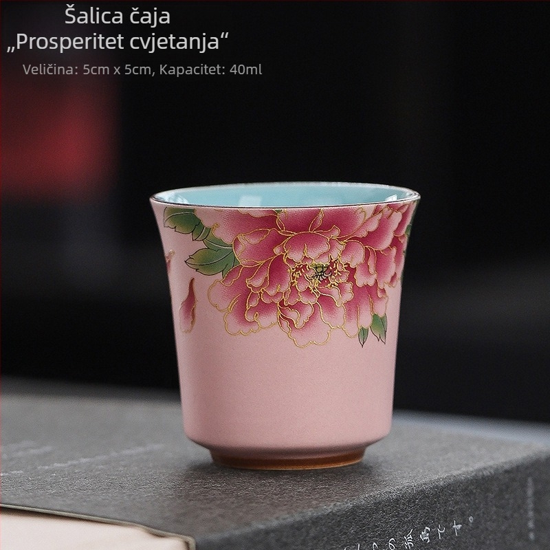 Keramička šalica za čaj s motivom peonije, Tang dinastija, dvostruka glazura, unisex
