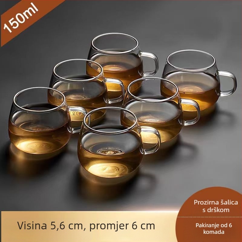 Staklena čaša za čaj s držačem, otporna na toplinu, prozirna, mala veličina, za kućnu i uredsku upotrebu, Gongfu čaj