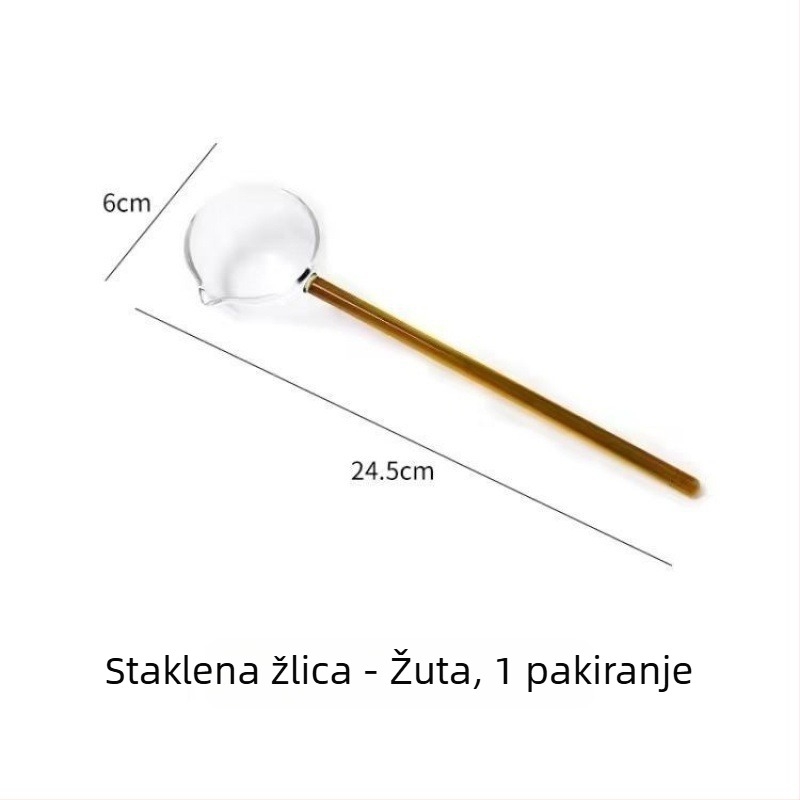 Šarena prozirna žlica s dugim držalom od borosilikatnog stakla — elegantna žlica za desert, čaj i začine.