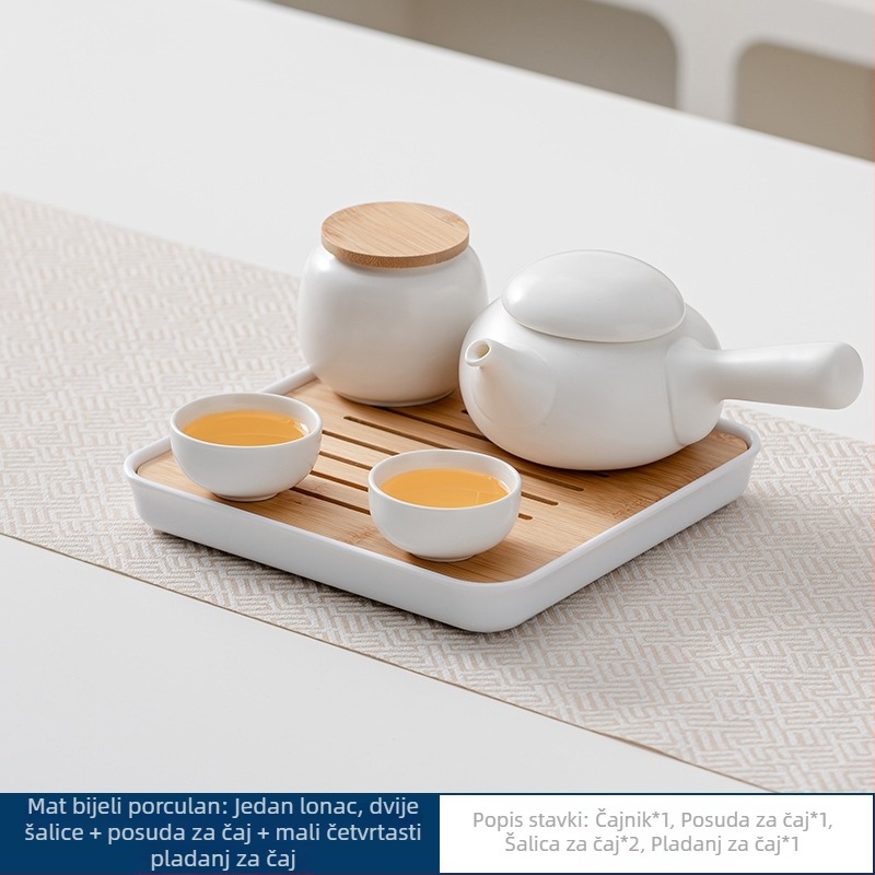 Japanski stil porcelanski čajni set s čajnikom i bambusom pladnjem, za četiri osobe, za kućnu upotrebu i putovanja