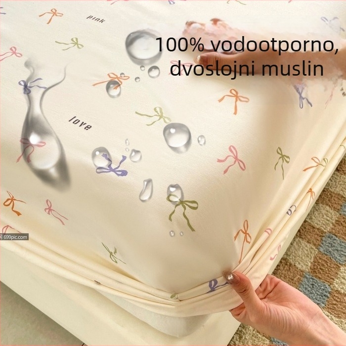 Dvostruko slojana gazasta tiskana vodootporna navlaka za madrac s elastičnim rubovima, strojno pranje, sve sezone; uzorak zvjezdano nebo i slatka životinja; zaštita madraca