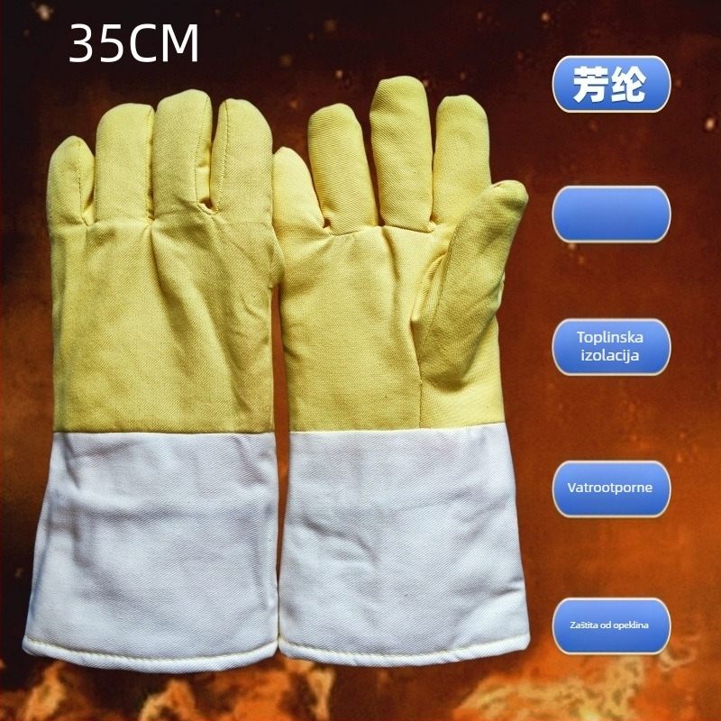 Fulian rukavice za visoke temperature do 500°C, produžene, od aramid Kevlar vlakana za fotonaponske primjene, otporne na visoke temperature i rezanje