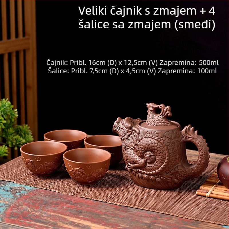 Kineskog stila veliki kapacitet čajnik od ljubičaste gline s motivom zmaja i feniksa — Kung Fu čajni set