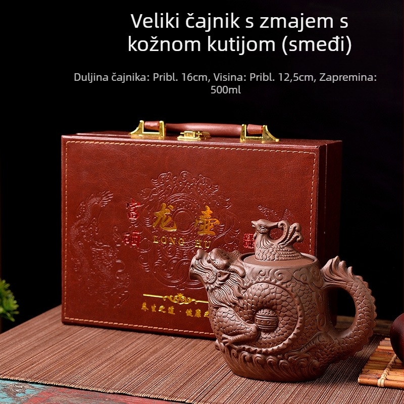 Kineskog stila veliki kapacitet čajnik od ljubičaste gline s motivom zmaja i feniksa — Kung Fu čajni set