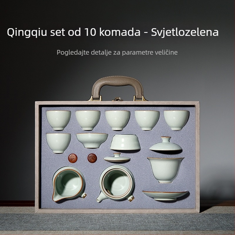 Sifang Pavilion Ru kiln Kung Fu čajni set s bočnom drškom, kućni luksuzni set u kutiji s šalicama