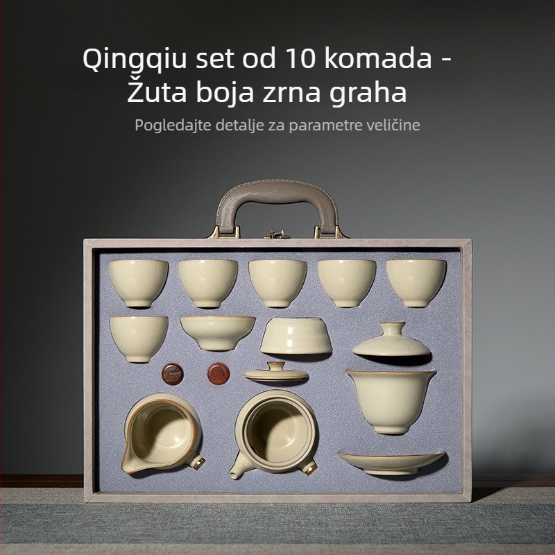 Sifang Pavilion Ru kiln Kung Fu čajni set s bočnom drškom, kućni luksuzni set u kutiji s šalicama