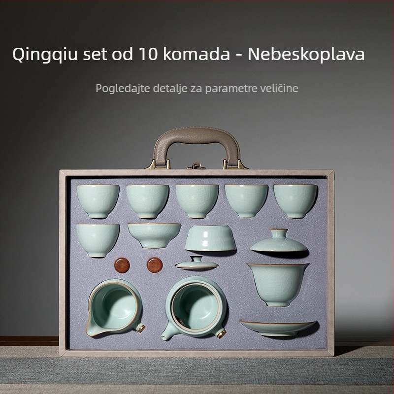 Sifang Pavilion Ru kiln Kung Fu čajni set s bočnom drškom, kućni luksuzni set u kutiji s šalicama
