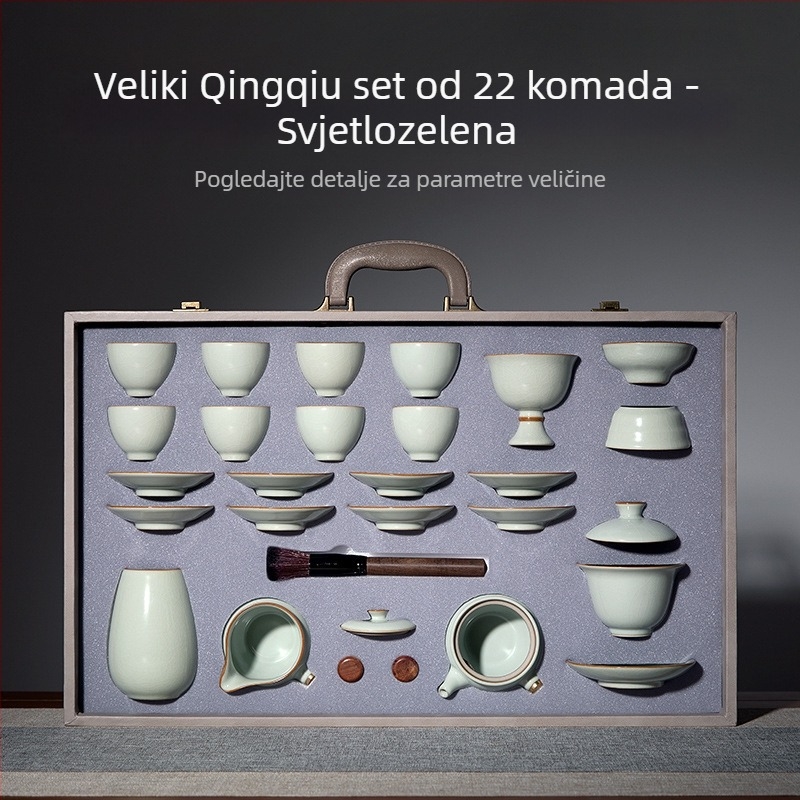 Sifang Pavilion Ru kiln Kung Fu čajni set s bočnom drškom, kućni luksuzni set u kutiji s šalicama