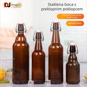 Smeđa staklena boca sa swing kapom, zatvorena boca za napitke i enzime (prazna boca za ponovno pakiranje)