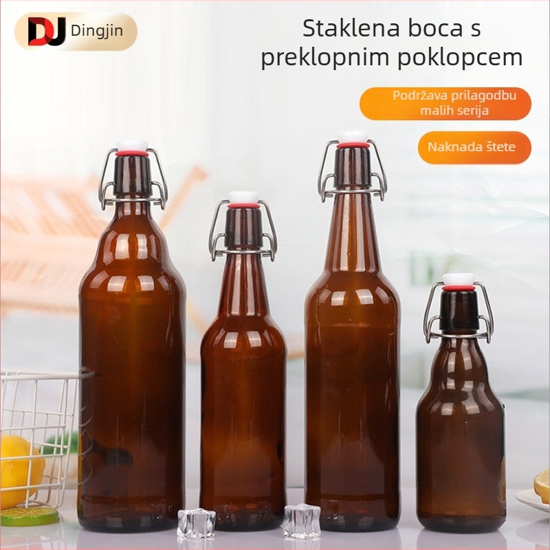 Smeđa staklena boca sa swing kapom, zatvorena boca za napitke i enzime (prazna boca za ponovno pakiranje)