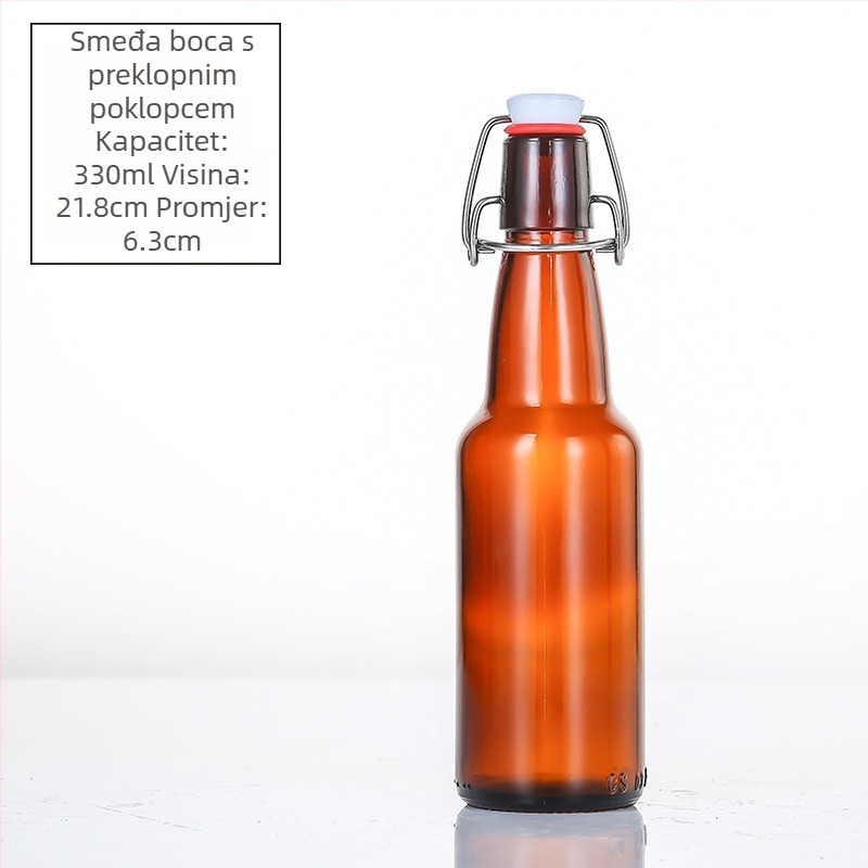 Smeđa staklena boca sa swing kapom, zatvorena boca za napitke i enzime (prazna boca za ponovno pakiranje)