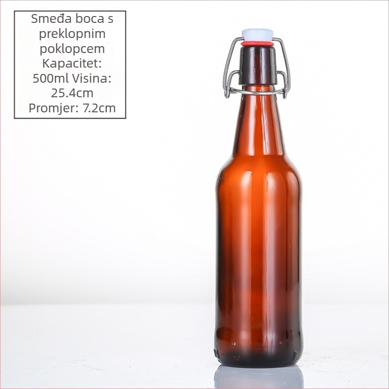 Smeđa staklena boca sa swing kapom, zatvorena boca za napitke i enzime (prazna boca za ponovno pakiranje)