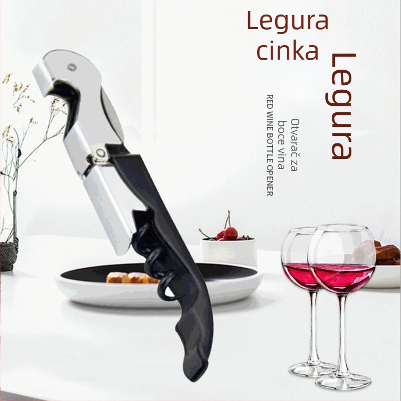 Set od nehrđajućeg čelika za crveno vino, četiri dijela: otvarač boca, nož u obliku morskog konja, lijevak za vino, čep za boce