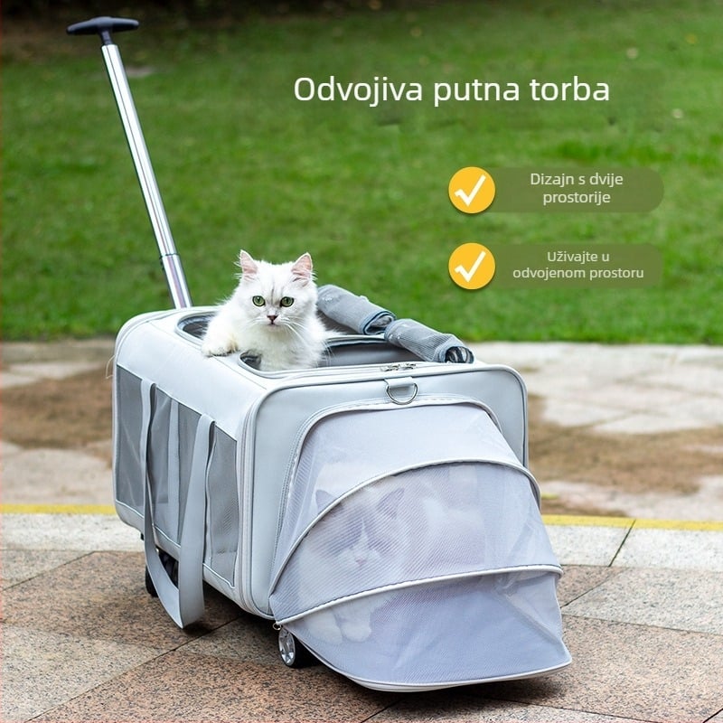 Torba za kućne ljubimce s kotačićima, velika kapaciteta, za mačke i pse, prozračna i proširiva, putna torba