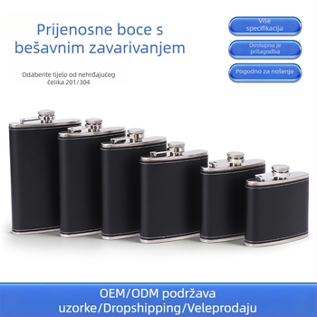 Flakon od nehrđajućeg čelika s kožnim omotačem, kapacitet 5-9 oz, prenosni plosnati spremnik za aktivnosti na otvorenom