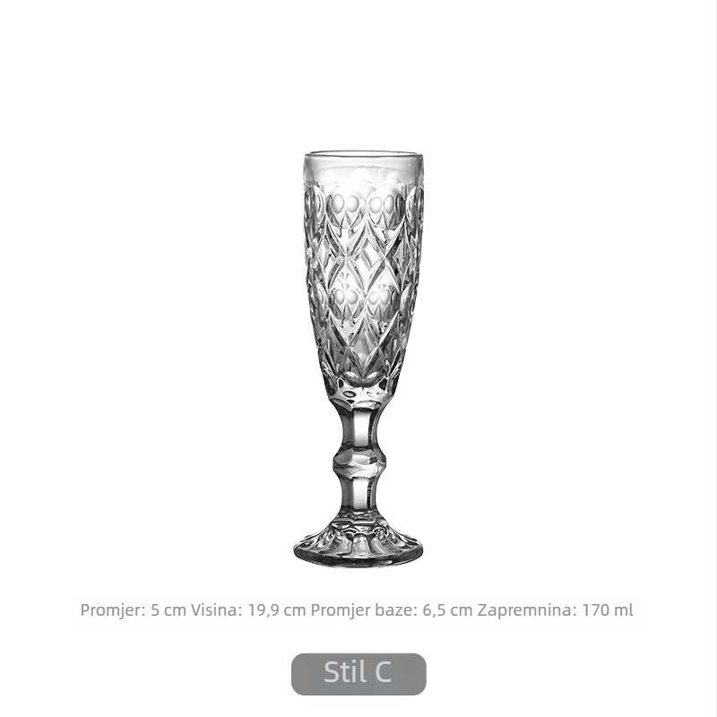 Francuskog stila elegantan stakleni čaš s dijamantnim rezom, vintage čaša za crveno vino, europski retro stil hotela