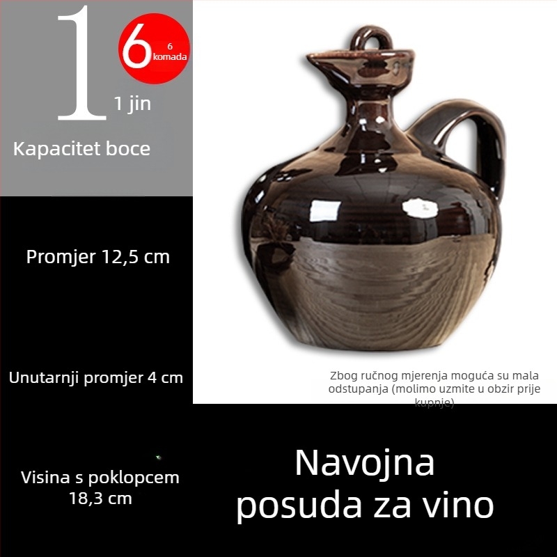 Keramička posuda za vino u starinskom stilu s poklopcem, tradicionalna terakotna posuda za vino, boca vina, 1 jin, 2 jin, 3 jin, 5 jin