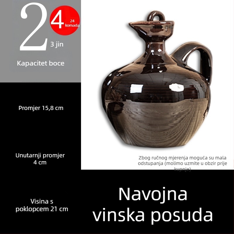 Keramička posuda za vino u starinskom stilu s poklopcem, tradicionalna terakotna posuda za vino, boca vina, 1 jin, 2 jin, 3 jin, 5 jin