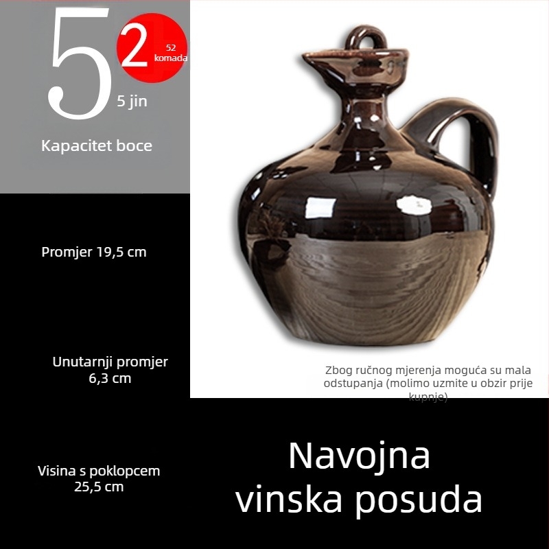 Keramička posuda za vino u starinskom stilu s poklopcem, tradicionalna terakotna posuda za vino, boca vina, 1 jin, 2 jin, 3 jin, 5 jin