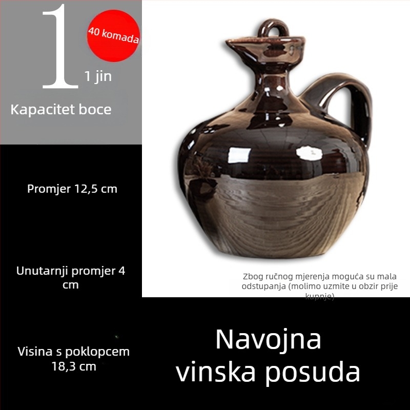 Keramička posuda za vino u starinskom stilu s poklopcem, tradicionalna terakotna posuda za vino, boca vina, 1 jin, 2 jin, 3 jin, 5 jin